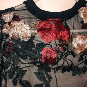Sheer Flower Print Cropped Top T-Shirt.